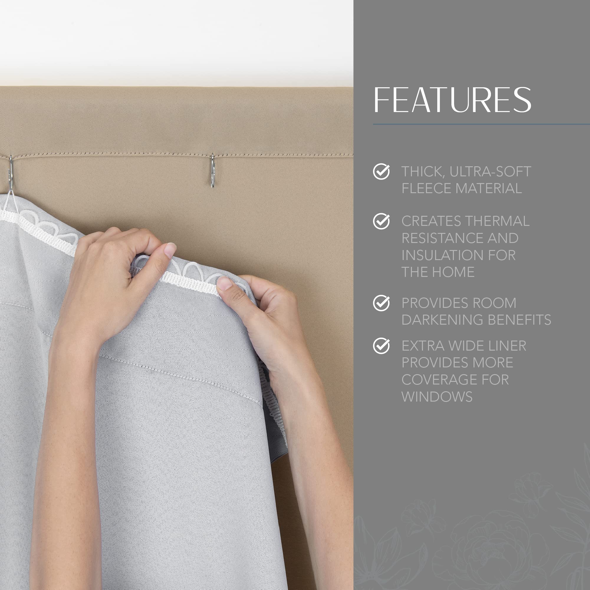 Elrene Home Fashions Sunveil Extra-Wide Thermal Blackout Curtain Liner With Yarnlock Technology, Single Panel, Light Grey, 40 In