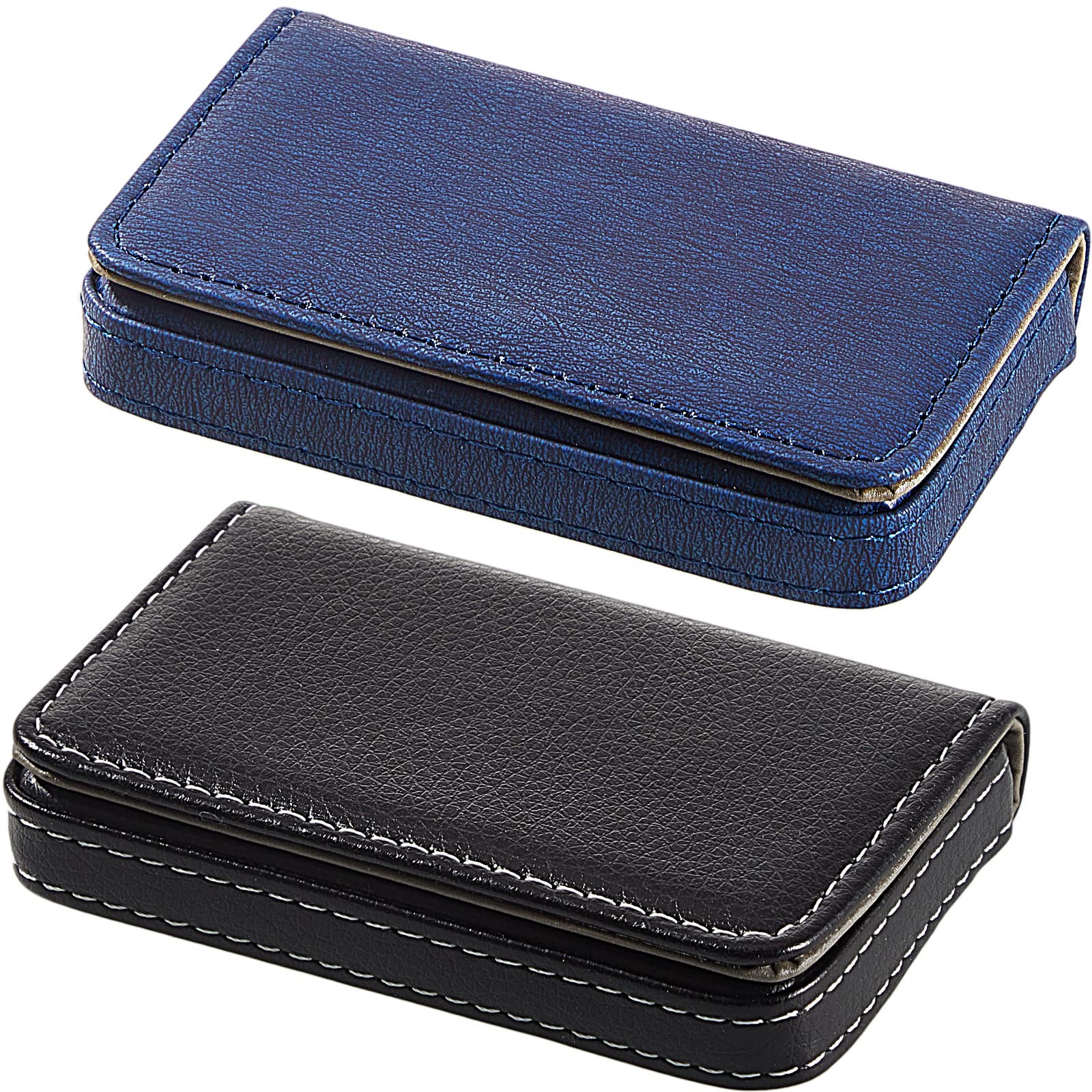 Outus 2 Pieces Business Card Holder, Pu Leather Business Card Case Pocket Wallet With Magnetic Shut For Men Women(Blue And Black