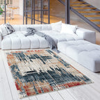 HomeRoots Multi 100% Twisted Polyester 4â€ x 6â€ Blue and Red Mod Distressed Area Rug