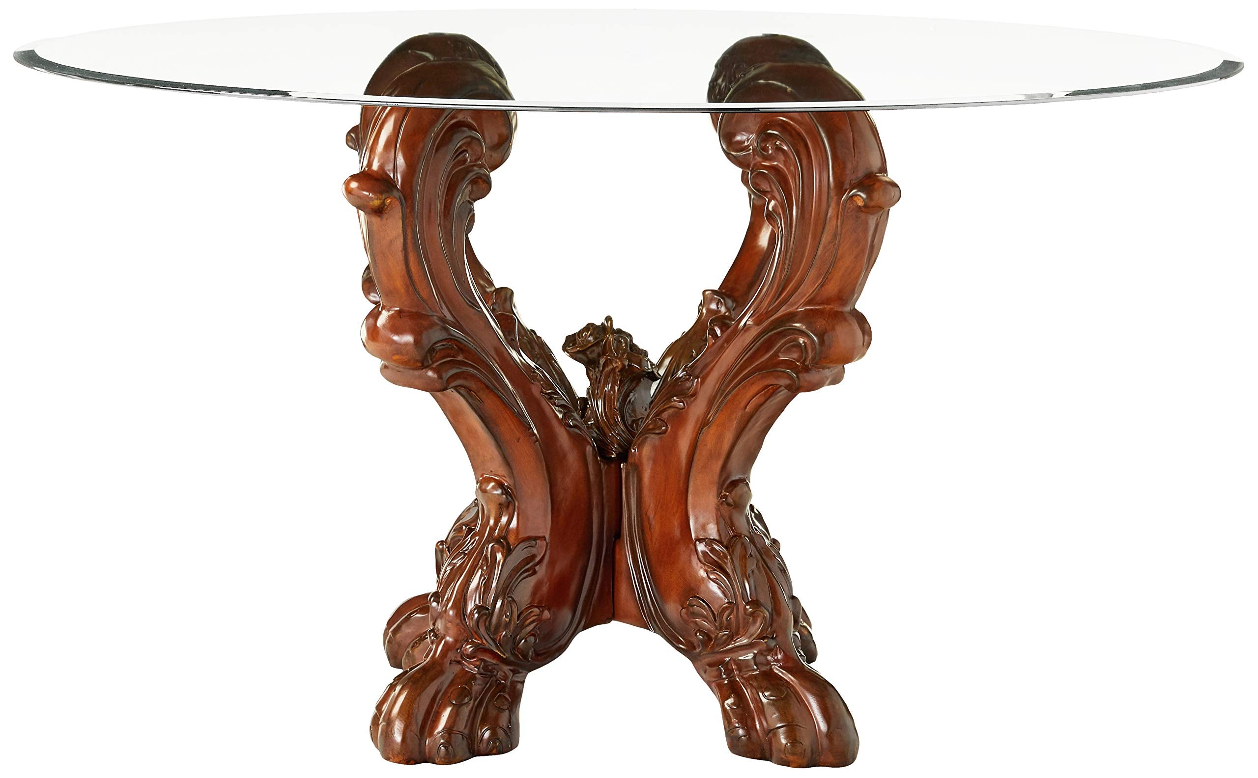 Acme Dresden Dining Table with Single Pedestal in Cherry Oak and Clear Glass