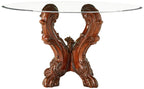 Acme Dresden Dining Table with Single Pedestal in Cherry Oak and Clear Glass