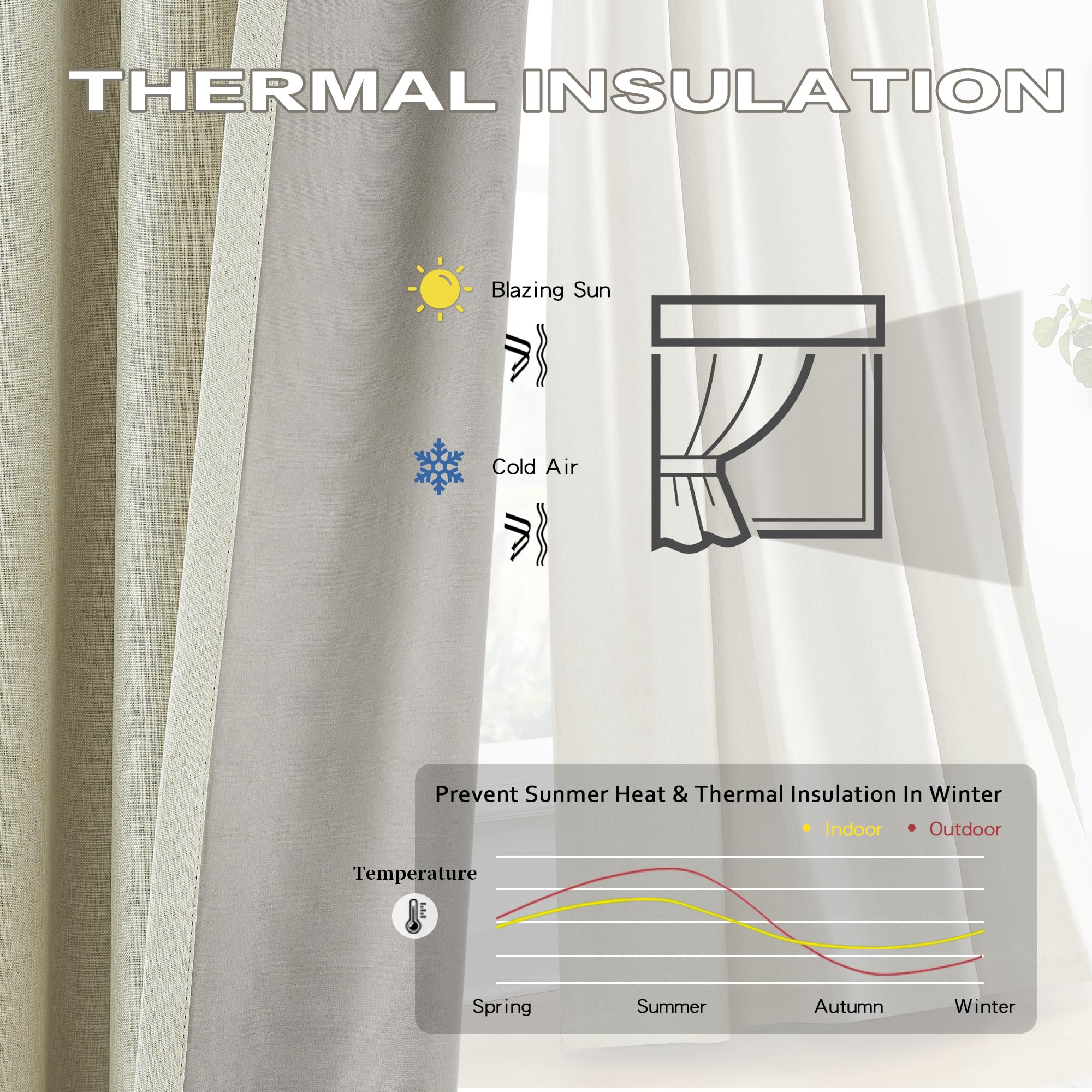Dualife Linen Blackout Curtains Drapes 96 Inches Long 2 Panels Set, Pinch Pleated Farmhouse Room Darkening Thermal Insulated Bac