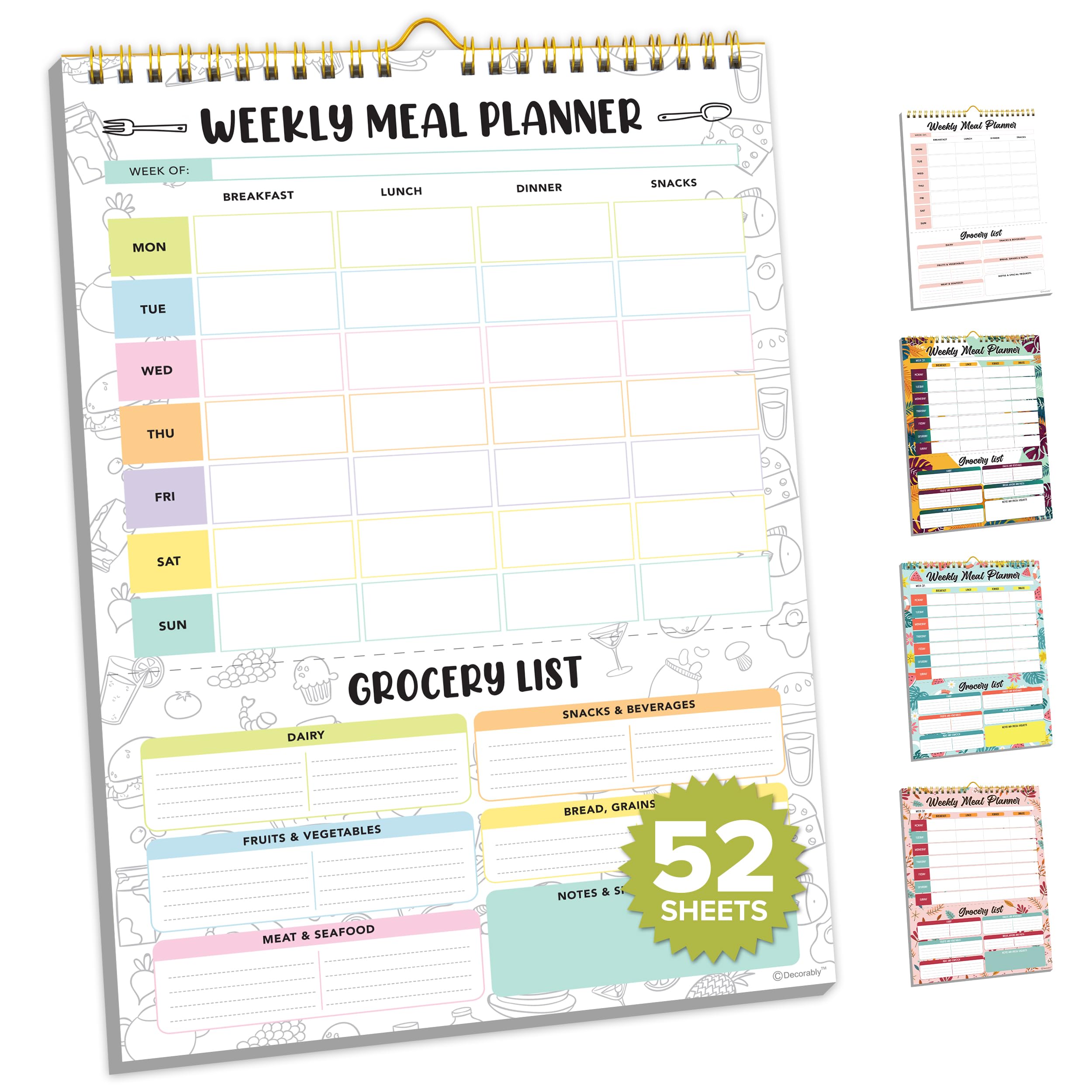 Weekly Meal Planner And Grocery List - 52 Easy Tear-Off Sheets Weekly Meal Planner Magnetic, 7X10In Spring-Bound Menu Planner Fo