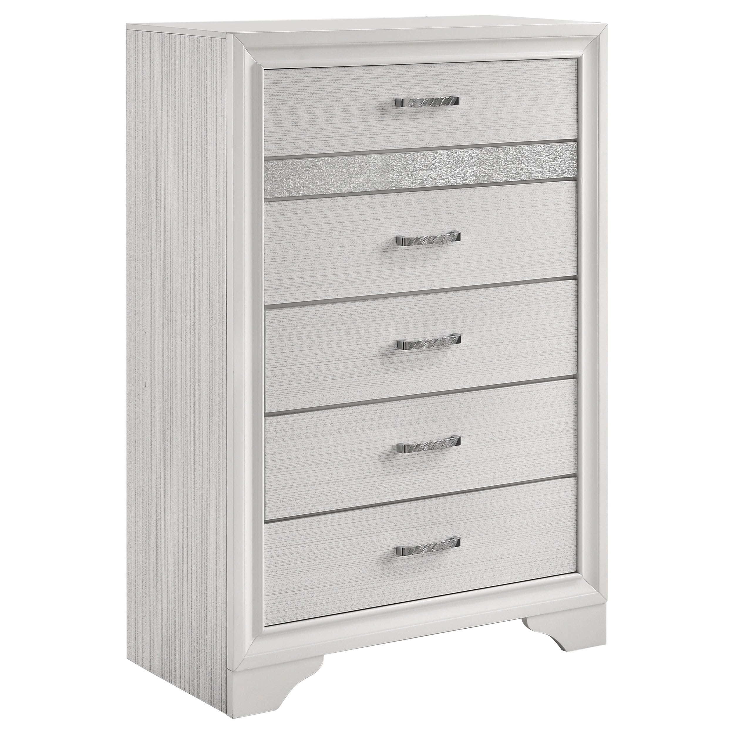 Coaster Home Furnishings Miranda Contemporary Wood 5-Drawer Bedroom Chest of Drawers Chiffonier Clothing Storage Cabinet Bedroom Armoire Tall Dresser Organizer Unit White 205115