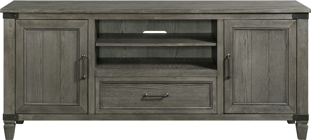 Intercon Foundry Media Console with 2 Shelves, 2 Cabinets, and Shelf, Brushed Pewter, 70" Width TV Stands