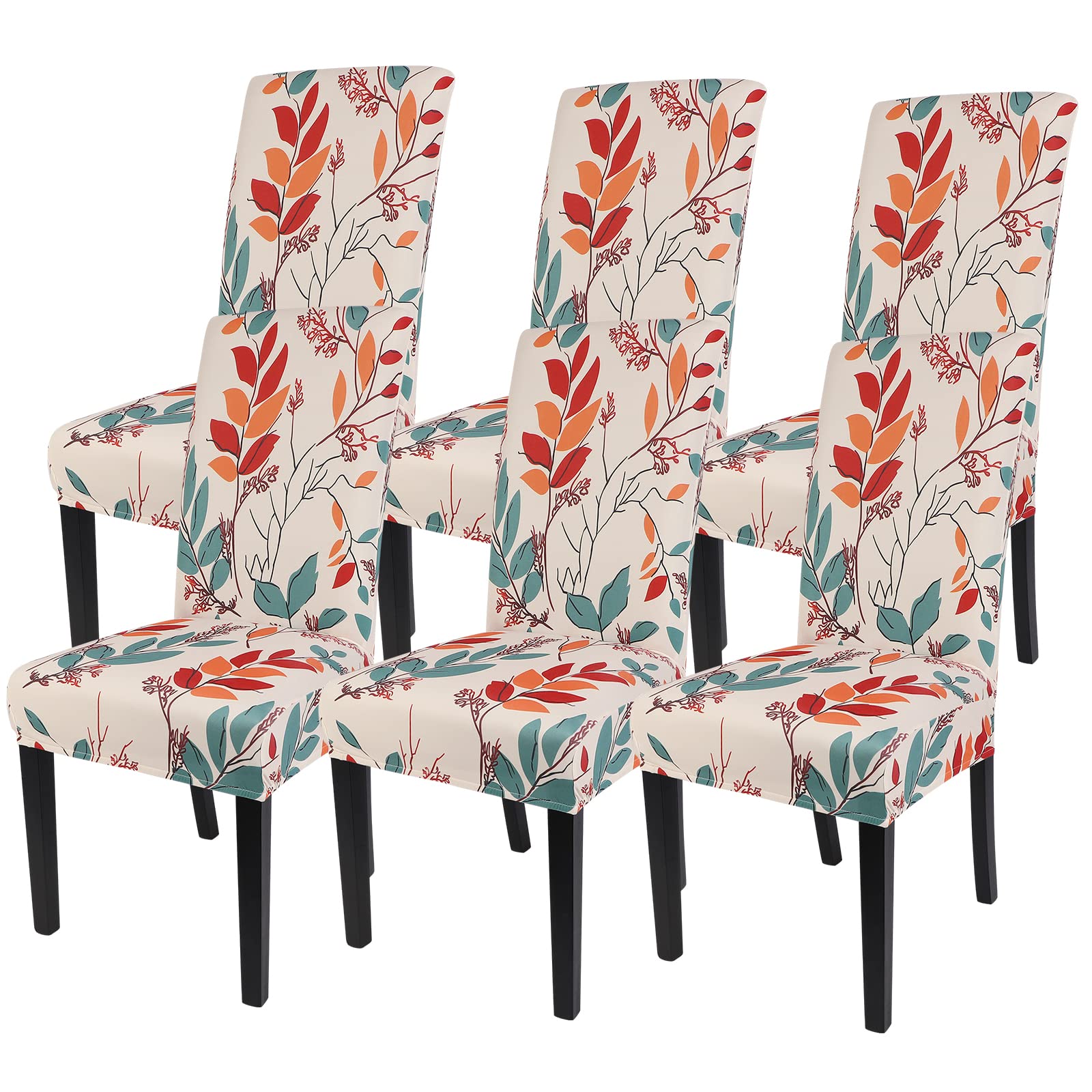 Searchi Printed Dining Room Chair Covers Set Of 6, Stretch Kitchen Chair Covers Washable Parsons Chair Slipcover Removable Dining Chair Protectors For Hotel,Ceremony(Floral Pattern1)