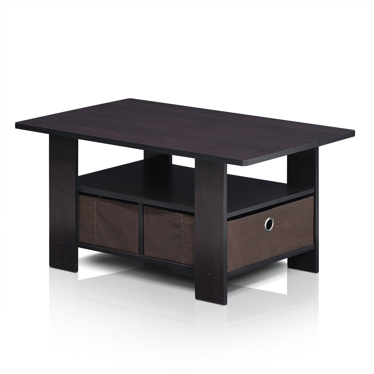 Furinno Andrey Coffee Table With Bin Drawer, Dark Walnut