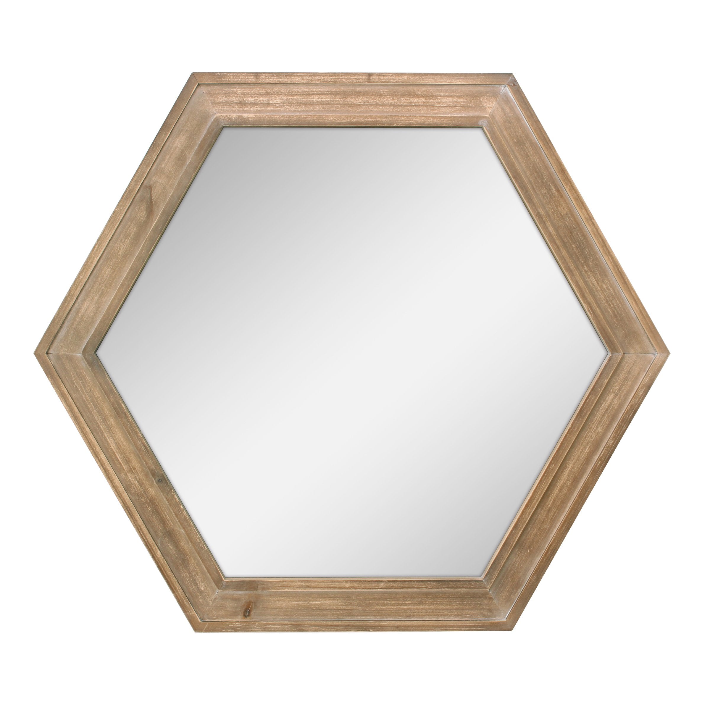 Stonebriar Decorative 24 Hexagon Hanging Wall Mirror with Natural Wood Frame and Attached Hanging Bracket, Rustic Farmhouse Deco