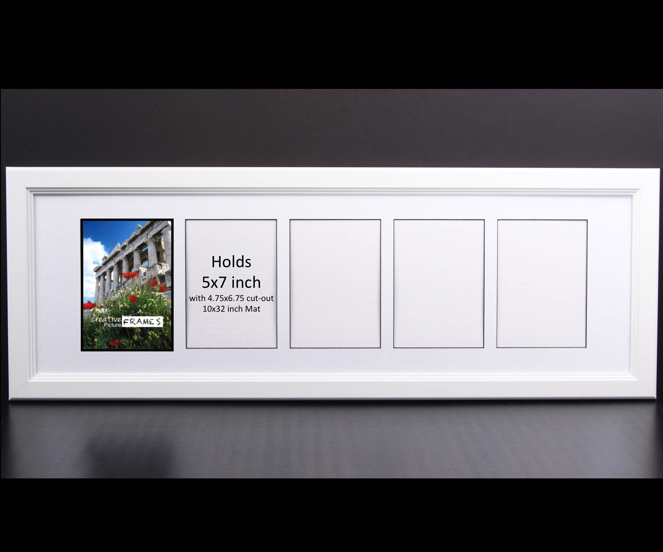 CreativePF 5 Opening Glass Face White Picture Frame to hold 5 by 7 inch Photographs including 10x32-inch White Mat Collage