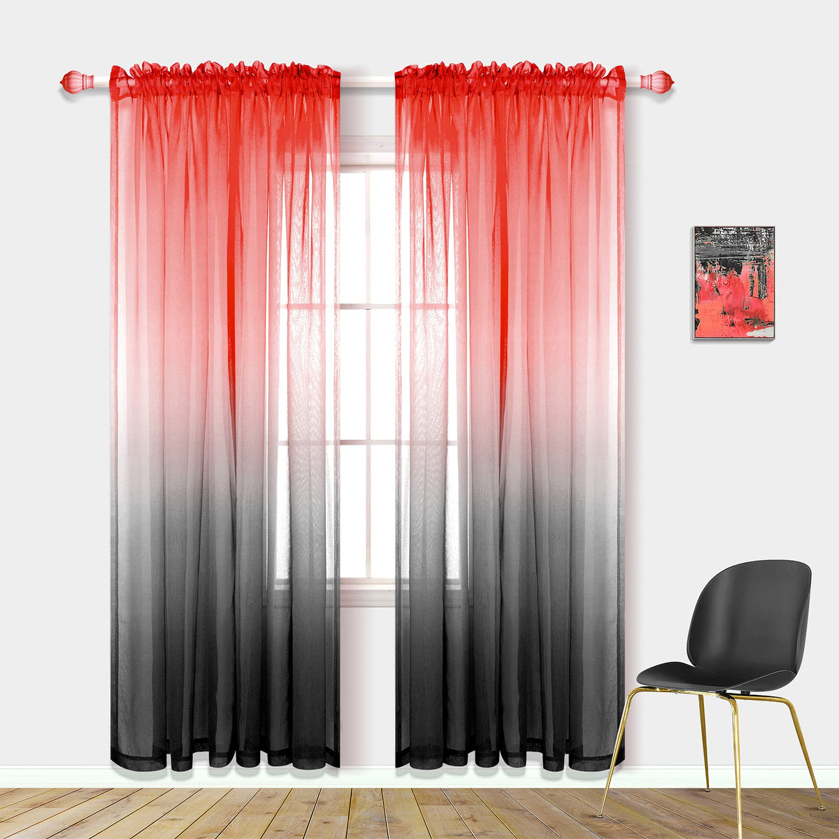 Modern Living Room Curtains 84 Inch Length 2 Panels Set Chic Grey Black And Red Room Decor Bedroom Decorations
