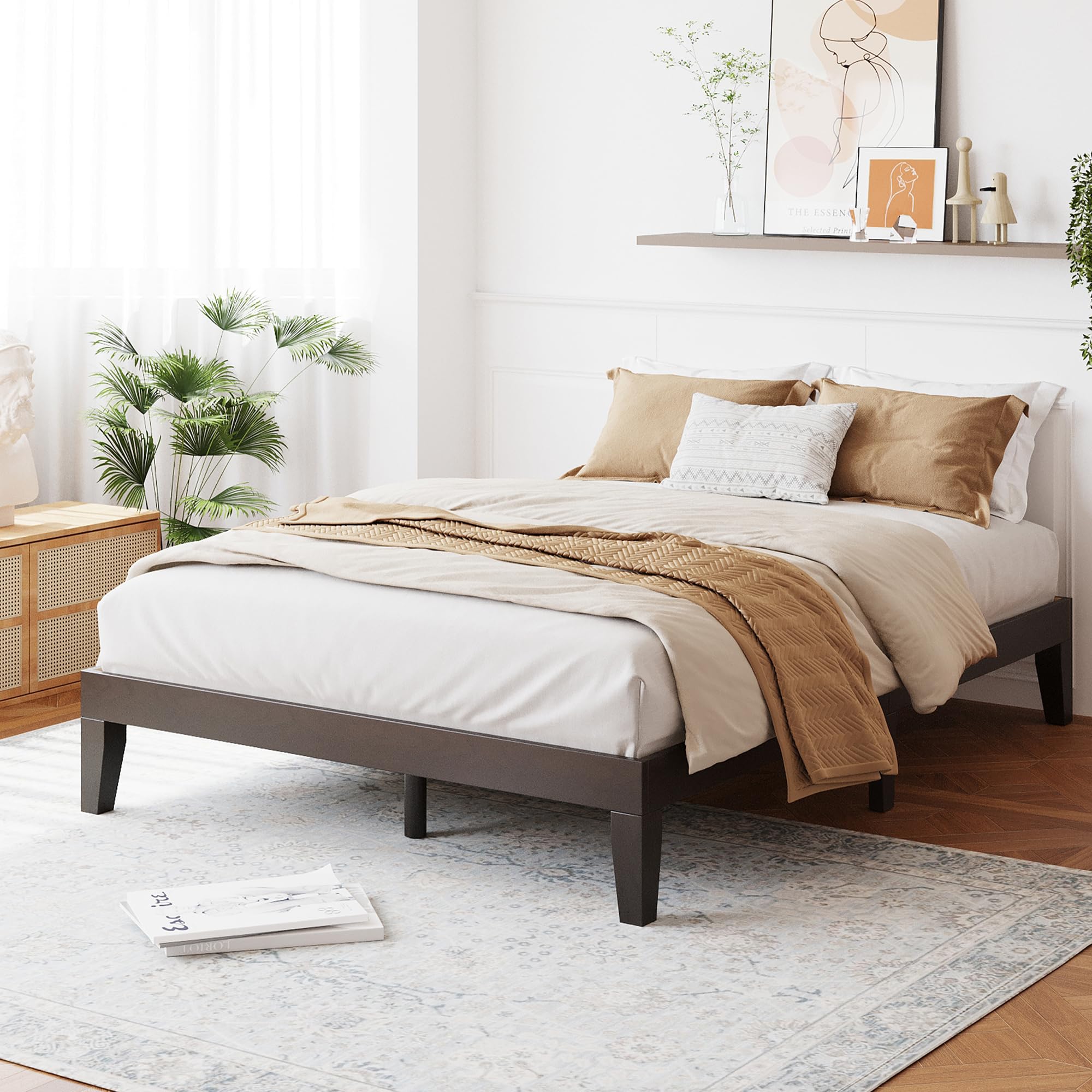 COLAMY 12 Inch Wood Platform Bed Frame,Sturdy Full Size Bed Frame with Wood Slat Support, No Box Spring Needed,Espresso