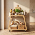 Rarestcorp Multipurpose Wood Trolley Storage Organiser And Kitchen Supplies Fruits, Vegetables, Onions, Cutlery, And A Trapezoid