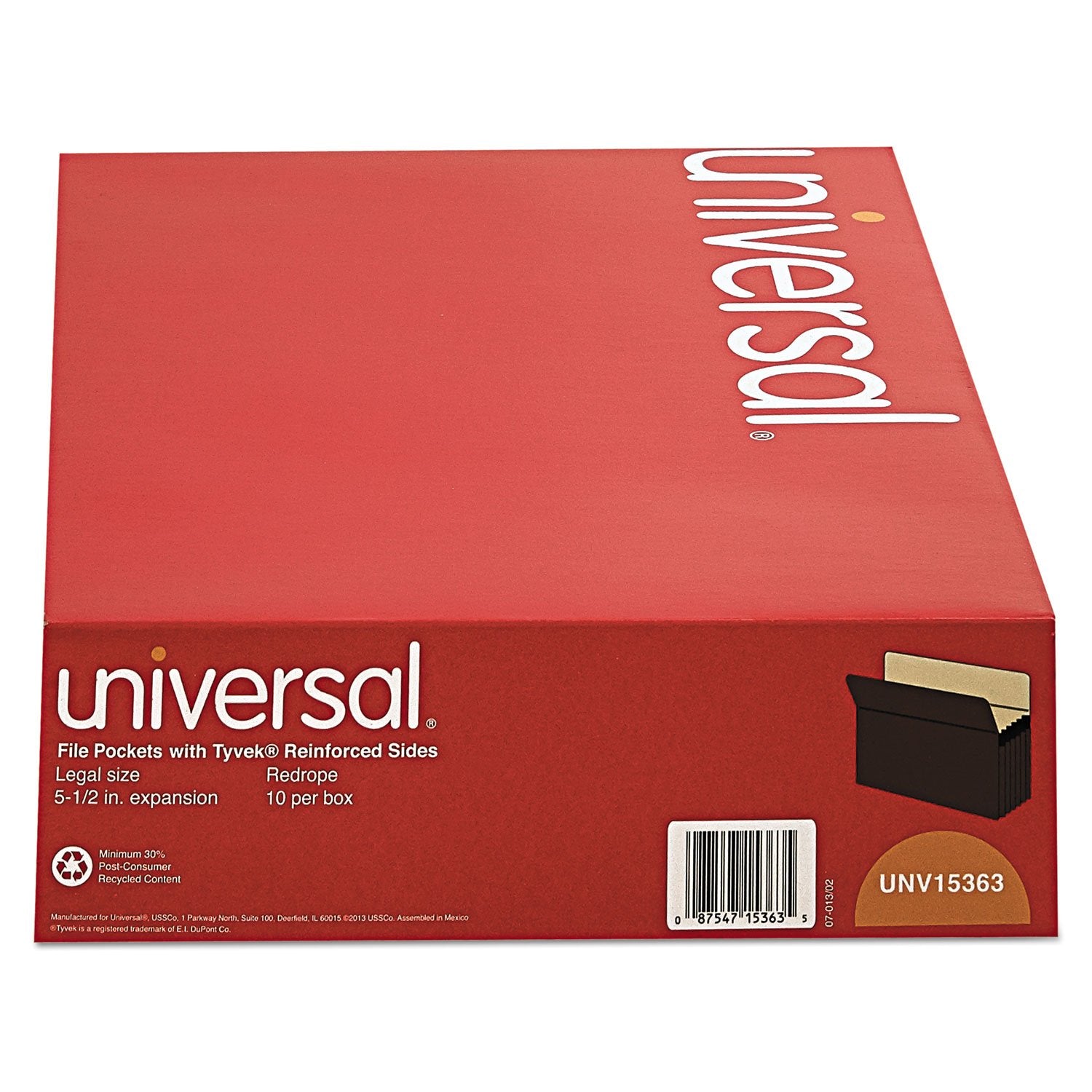 Universal 15363 5 1/4 Inch Expansion File Pockets, Straight, Legal, Redrope/Manila, 10/Box