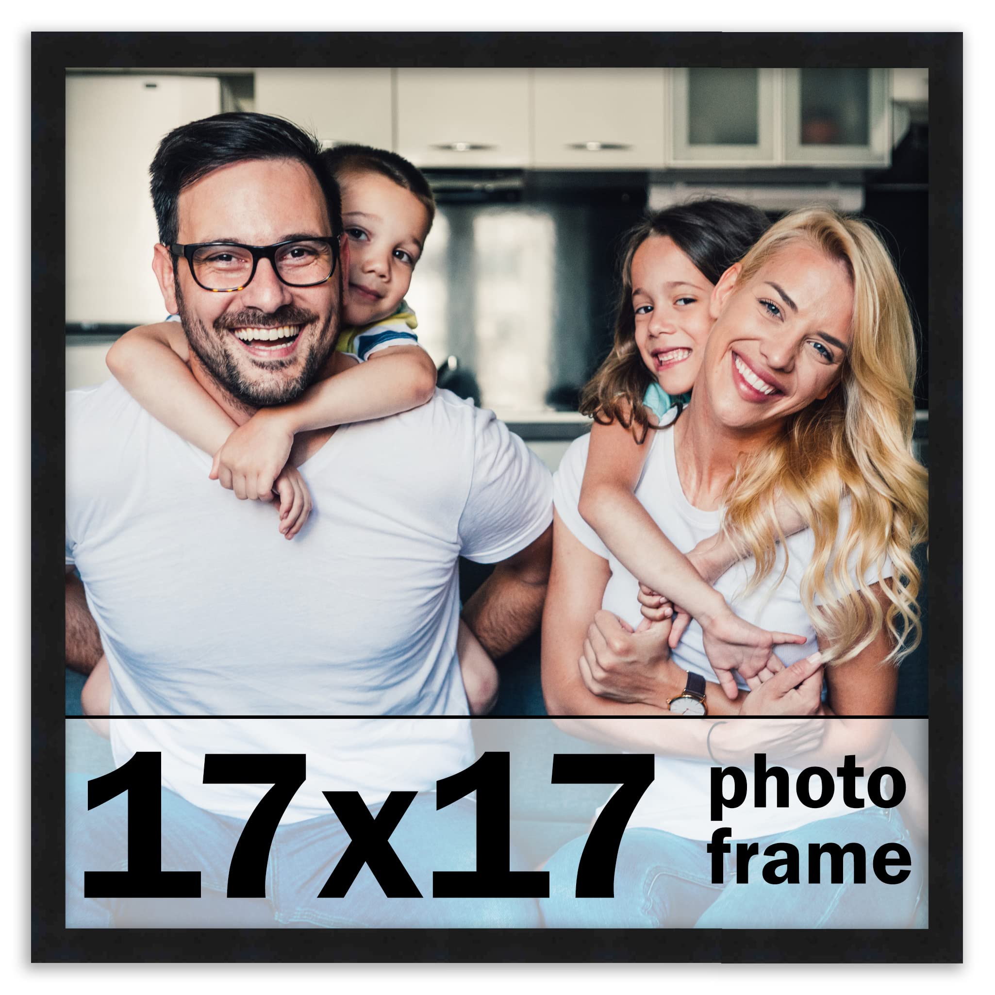 17x17 Frame Black Picture Frame - Modern Photo Frame Includes UV Acrylic Shatter Guard Front, Acid Free Foam Backing Board, Hang