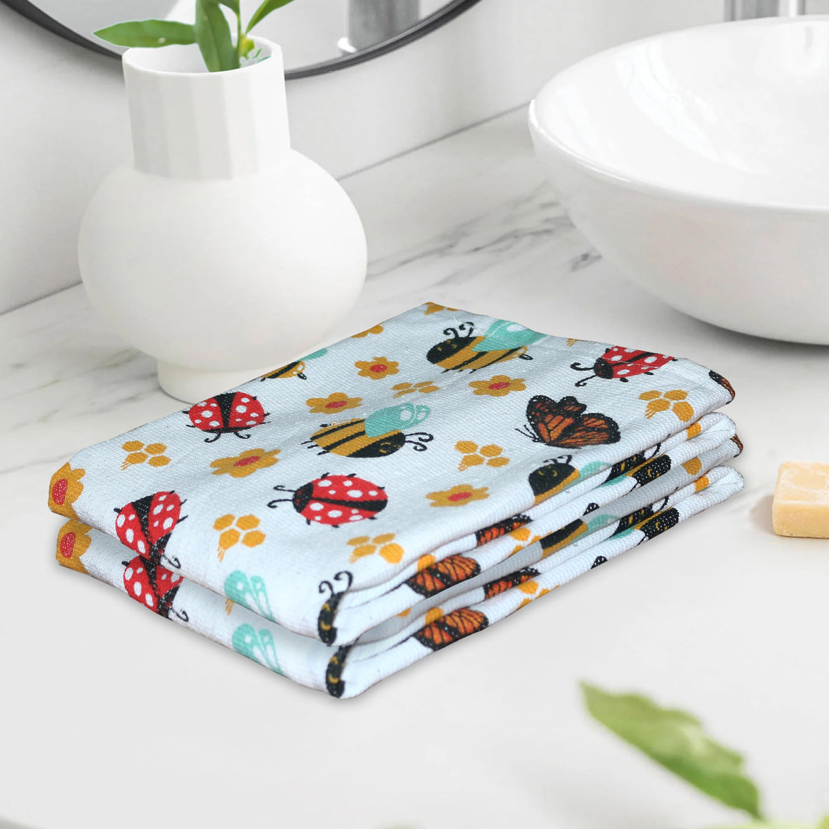 HOME COLORS.IN Quick Dry & Absorbent Cotton Hand Towel Set of 218 x 28 Inch  Mini Beasts Pattern  350 GSM  Multipurpose Terr