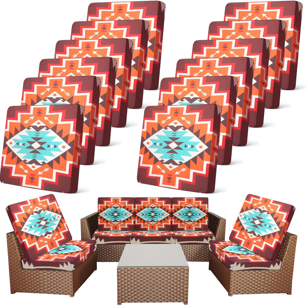 Newwiee 12 Pcs Patio Stretch Sofa Cushion Covers Outdoor Cushion Cover Replacement Couch Slipcover Sofa Seat Cover Flexibility Chair Cushion Cover Porch Patio Furniture Protector (Multicolor,Novel)