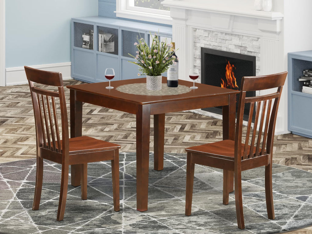 East West Furniture OXCA3-MAH-W 3 Piece Kitchen Table Set for Small Spaces Contains a Square Dining Room Table and 2 Solid Wood Seat Chairs, 36x36 Inch, Mahogany