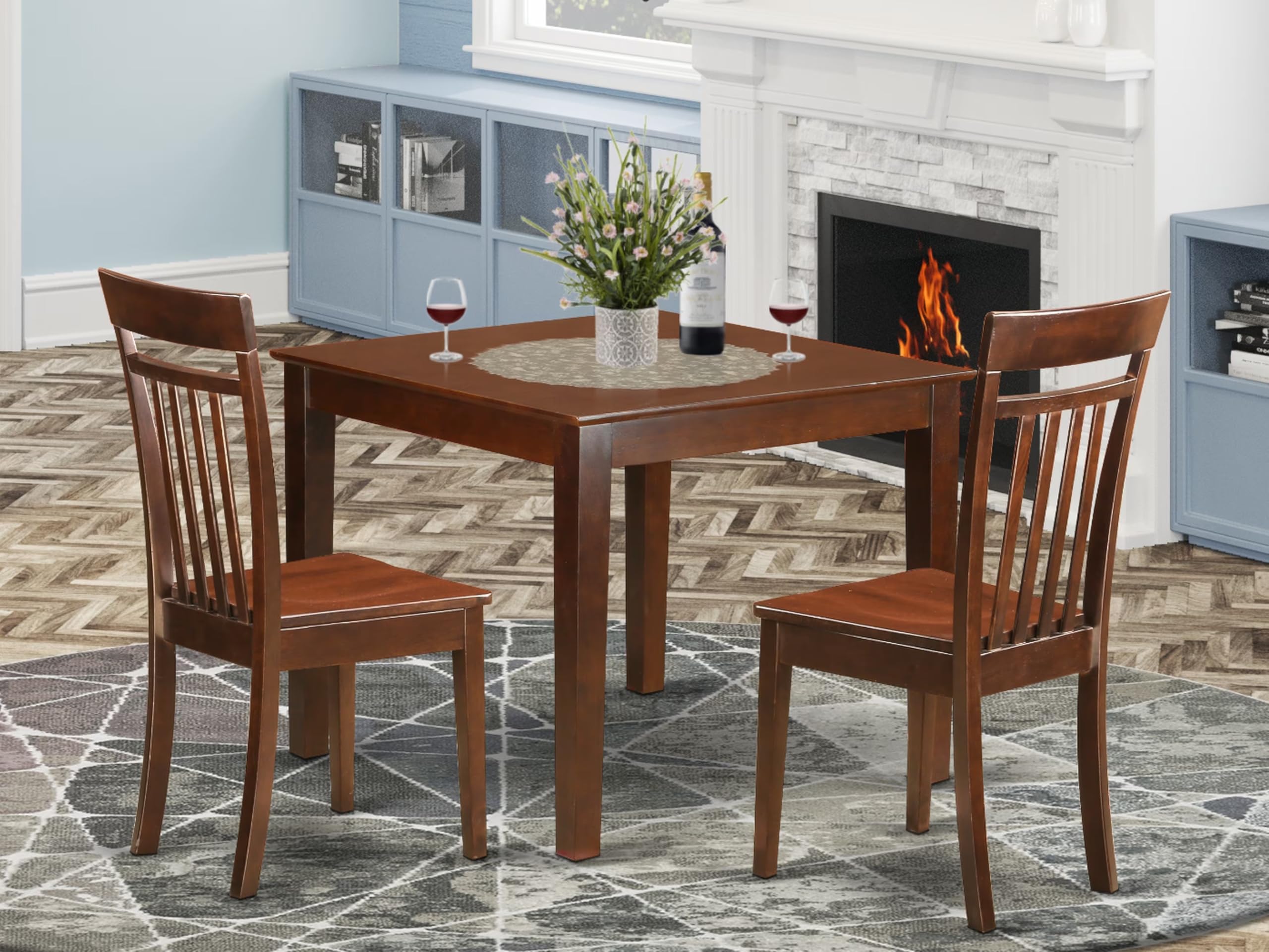 East West Furniture OXCA3-MAH-W 3 Piece Kitchen Table Set for Small Spaces Contains a Square Dining Room Table and 2 Solid Wood Seat Chairs, 36x36 Inch, Mahogany