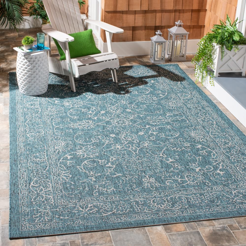 Safavieh Courtyard Collection Area Rug - 6'7' X 9'6', Turquoise, Non-Shedding & Easy Care, Indoor/Outdoor & Washable-Ideal For Patio, Backyard, Mudroom (Cy8680-37221)