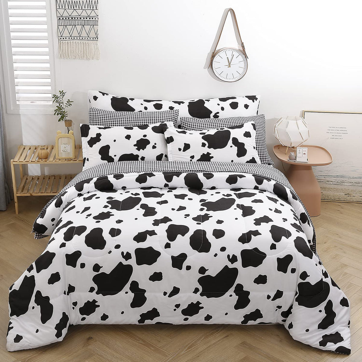 Sucses Twin Comforter Set With Sheets 8 Pieces Cow Print Bedding Set Cowhide Bed In A Bag For Boys Girls Black And White Cute Ki