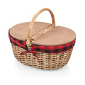 Picnic Time - Country Vintage Picnic Basket With Lid - Wicker Picnic Basket For 2, (Red & Black Buffalo Plaid Pattern)