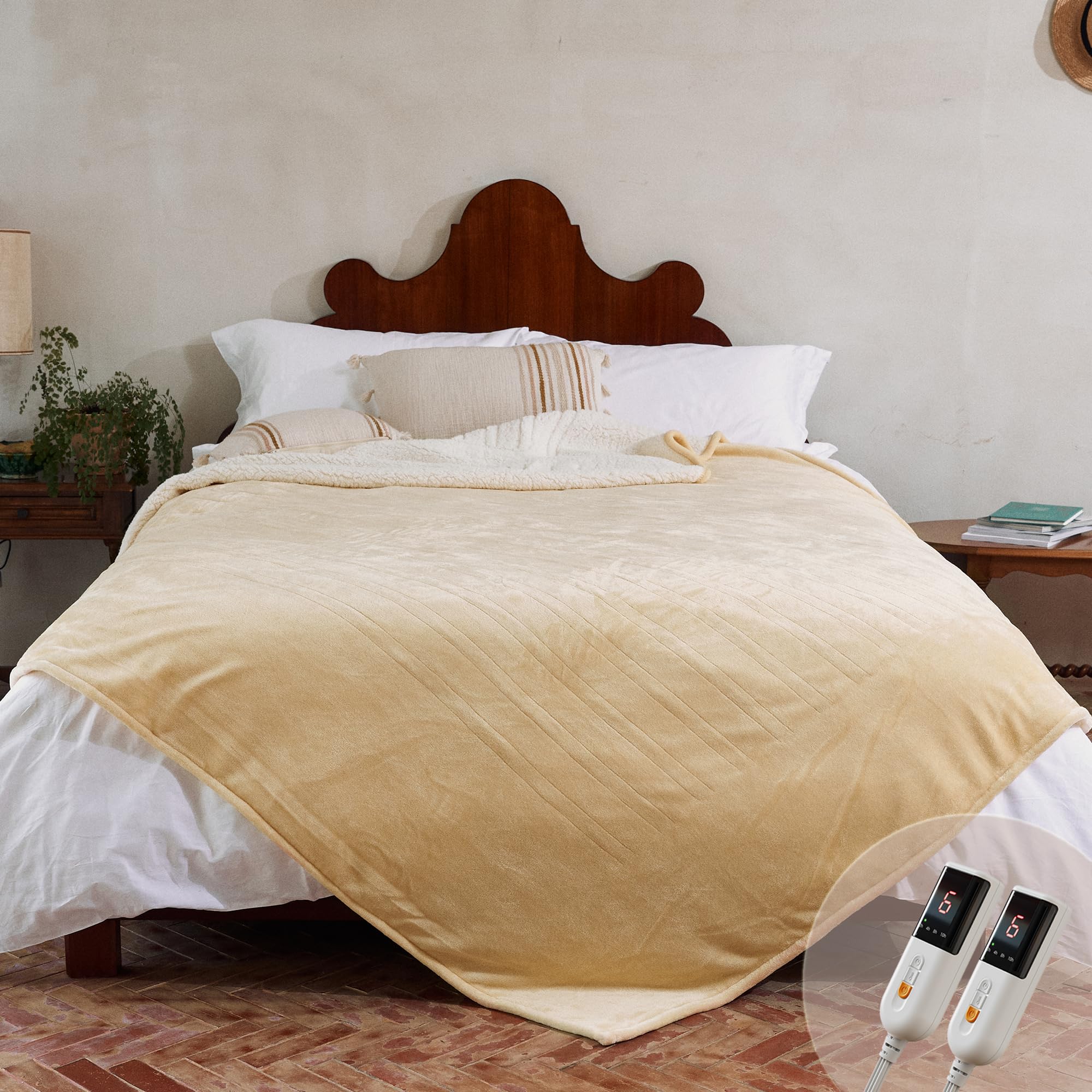 Gotcozy Heated Blanket King Size - Electric Blanket With Dual Controller 6 Heating Level & 10 Hour Auto Off Heating Blanket, Etl