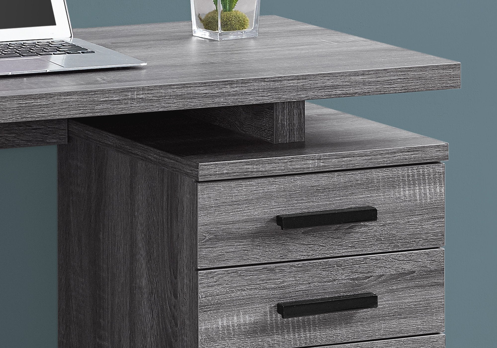 Monarch Specialties Laptop Table With Drawers For Home & Office-Contemporary Style Computer Desk, 48&quot; L, Grey-Black Metal Leg