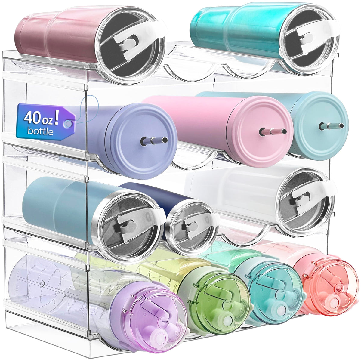 4 Pack Water Bottle Organizer, Large Compartment Stackable Kitchen Pantry Organization And Storage Rack, Plastic Water Bottle Ho