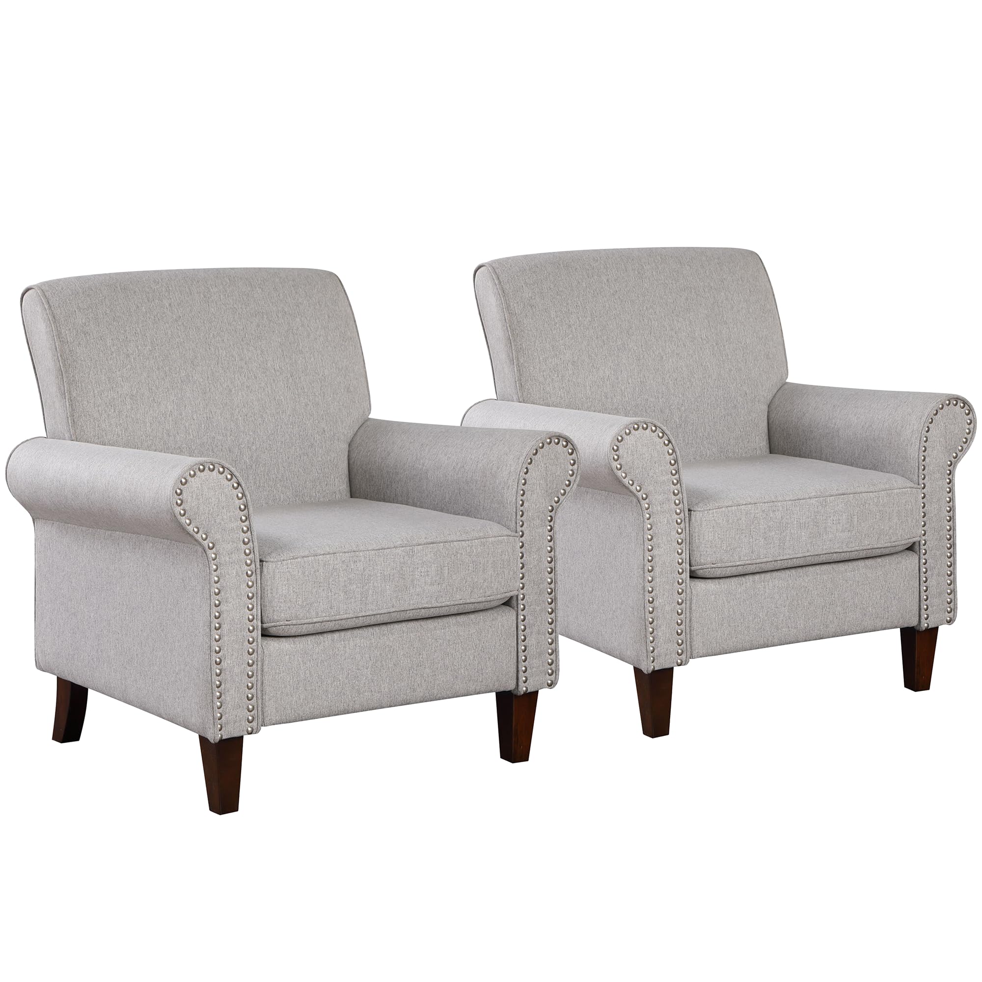 Prilinex Upholstered Living Room Chair Set Of 2 - Large Comfy Fabric Accent Chair Single Sofa With Cushion, Rolled Armrest & Nai