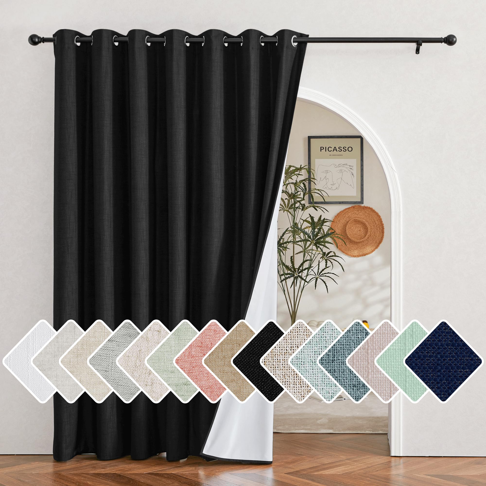 NICETOWN Vintage Open Linen Weave Flax Thermal Curtains, 100% Blackout Curtains 84 inches Long for Dining Room, Soundproof Windo