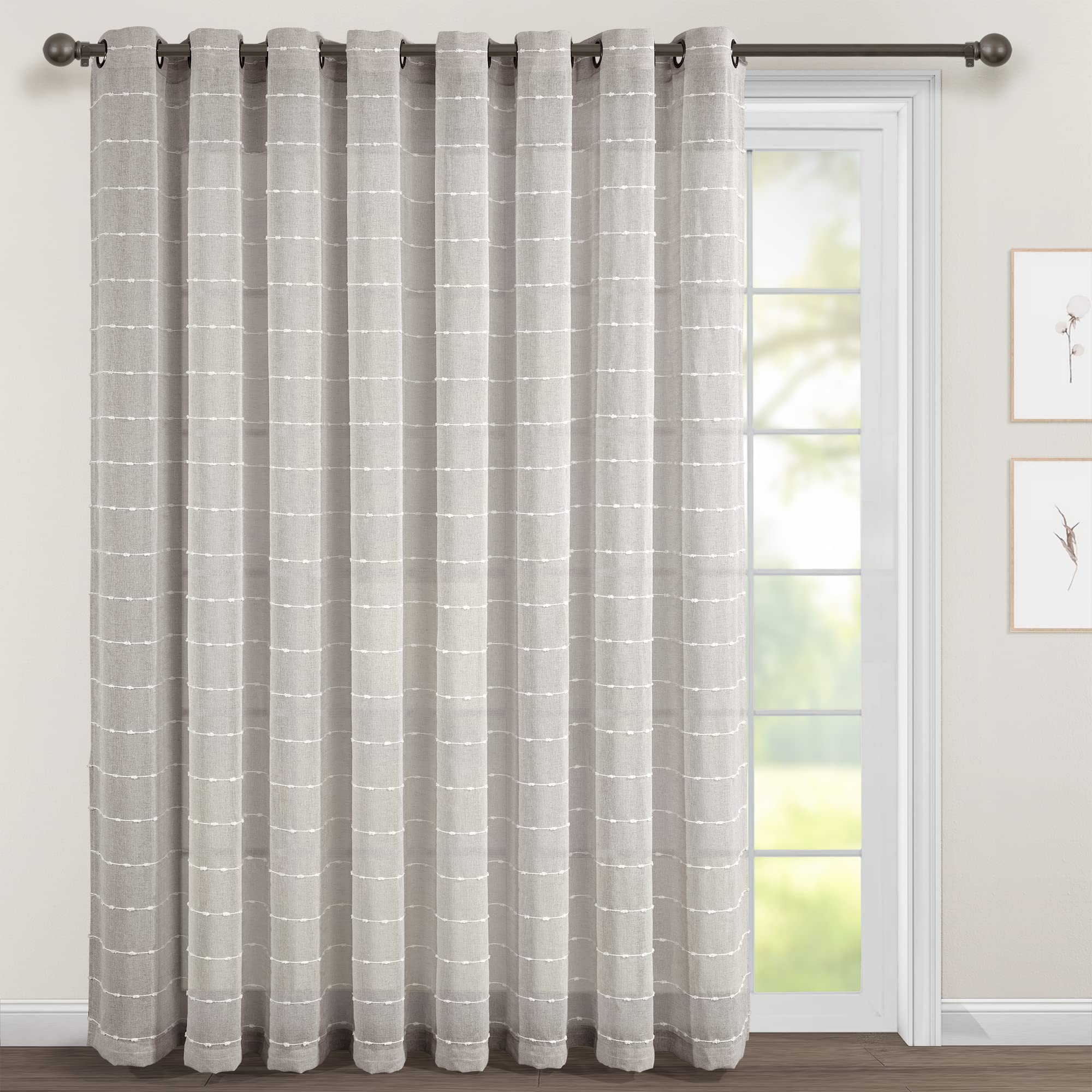 Lush Decor Farmhouse Textured Grommet Sheer Window Curtain Panel (Single Panel), 115'W X 84'L, Gray