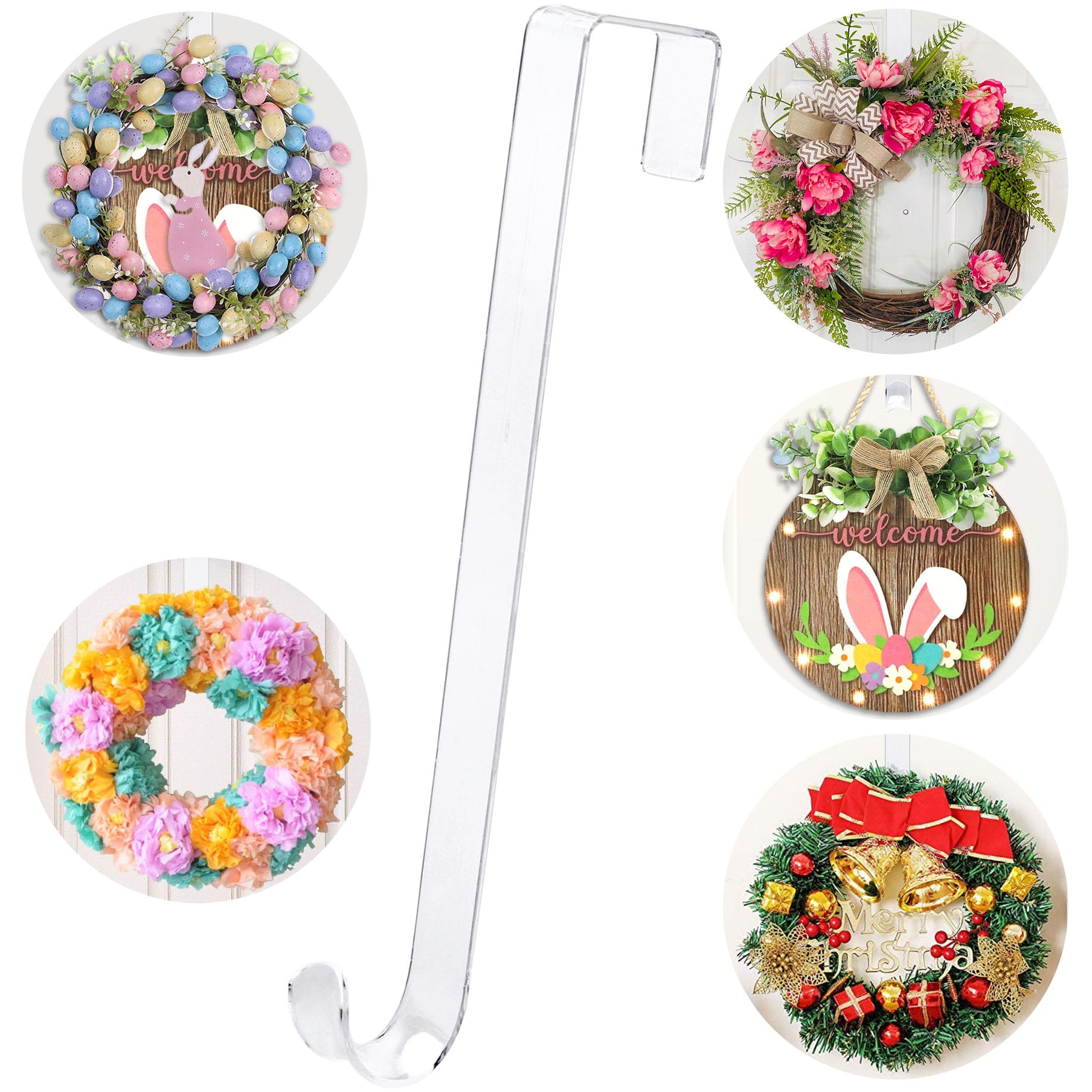 UMIHHONZ 12' Wreath Hangers for Front Door,Non Scratch Wreath Door Hanger,Over The Door Hooks Hanger Easter Fall Halloween Chri