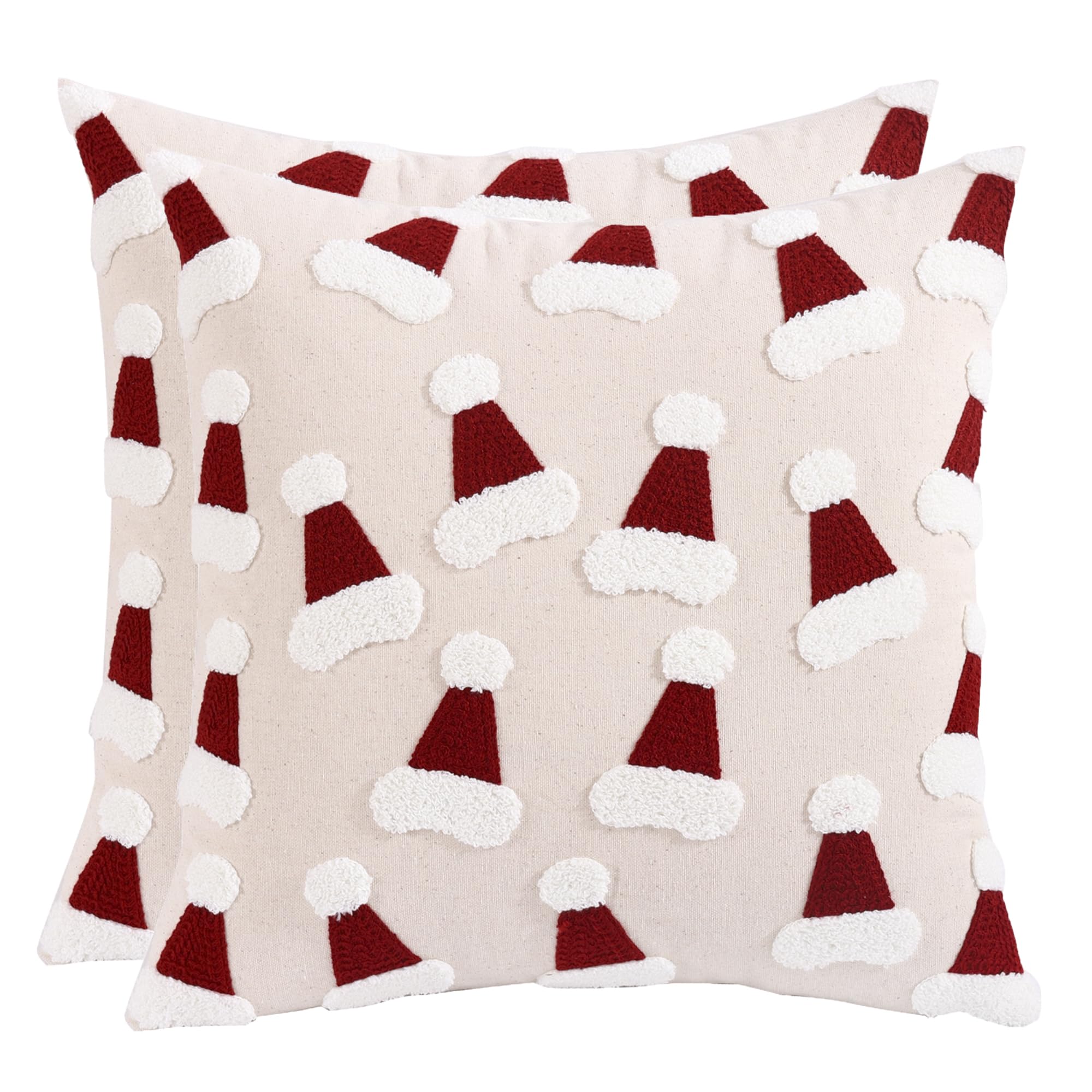 Tosleo Christmas Throw Pillow Cover 18 X 18 Inch Set Of 2 Multiple Christmas Hats Pillow Covers 3D Christmas Party Decor Winter