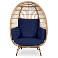 Best Choice Products Wicker Egg Chair, Oversized Indoor Outdoor Lounger For Patio, Backyard, Living Room W/ 4 Cushions, Steel Frame, 440Lb Capacity - Navy