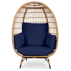 Best Choice Products Wicker Egg Chair, Oversized Indoor Outdoor Lounger For Patio, Backyard, Living Room W/ 4 Cushions, Steel Frame, 440Lb Capacity - Navy