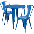 Flash Furniture Commercial Grade 30" Round Blue Metal Indoor-Outdoor Table Set with 2 Cafe Chairs