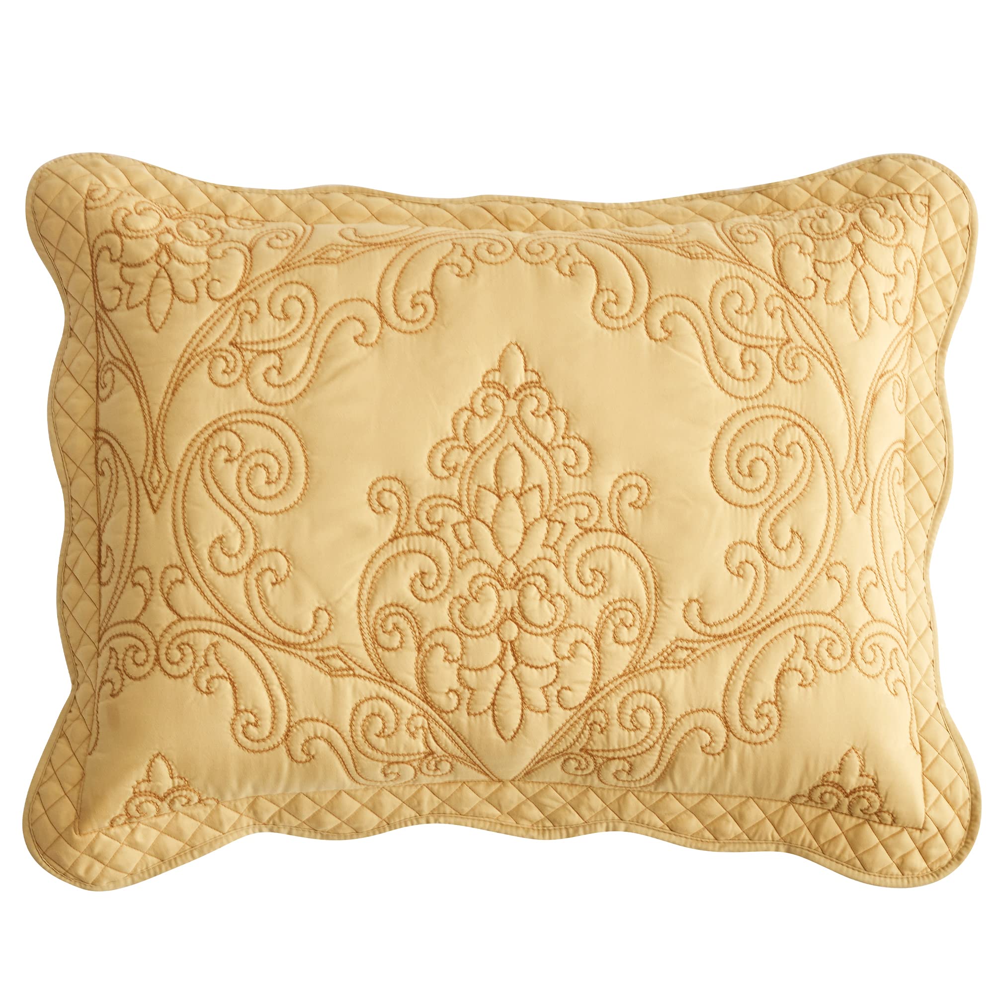 Chixin Microfiber King Pillow Shams Set Of 2 - Decorative Quilted Pillow Covers - Honey-Gold - Size (20' X 36')
