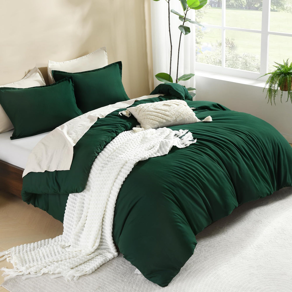 Litanika Comforters Emerald Green Oversized Queen Size, 3 Pieces Lightweight Solid Bedding Comforter Set, All Season Fluffy Bed