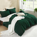 Litanika Dark Emerald Green Full Comforter Set, 3 Pieces Solid Forest Bedding Set, All Season Fluffy Bed Set (79X90In Comforter