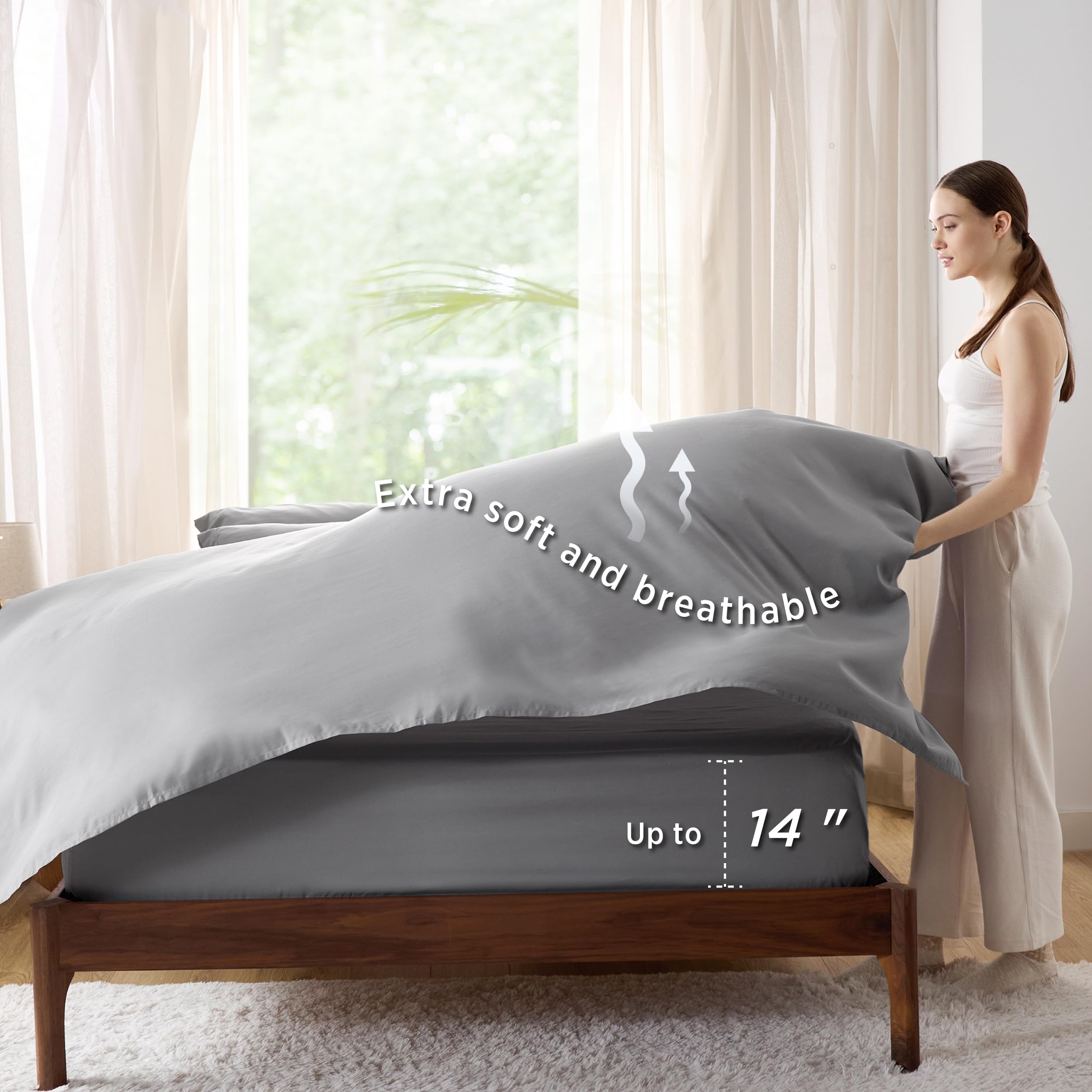 Bedsure Grey Comforter Set Full - 7 Pieces Solid Bed In A Bag, Full Bed Set With Comforter, Sheets, Pillowcases & Shams