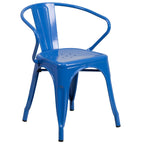 Flash Furniture Luna Commercial Grade Blue Metal Indoor-Outdoor Chair with Arms