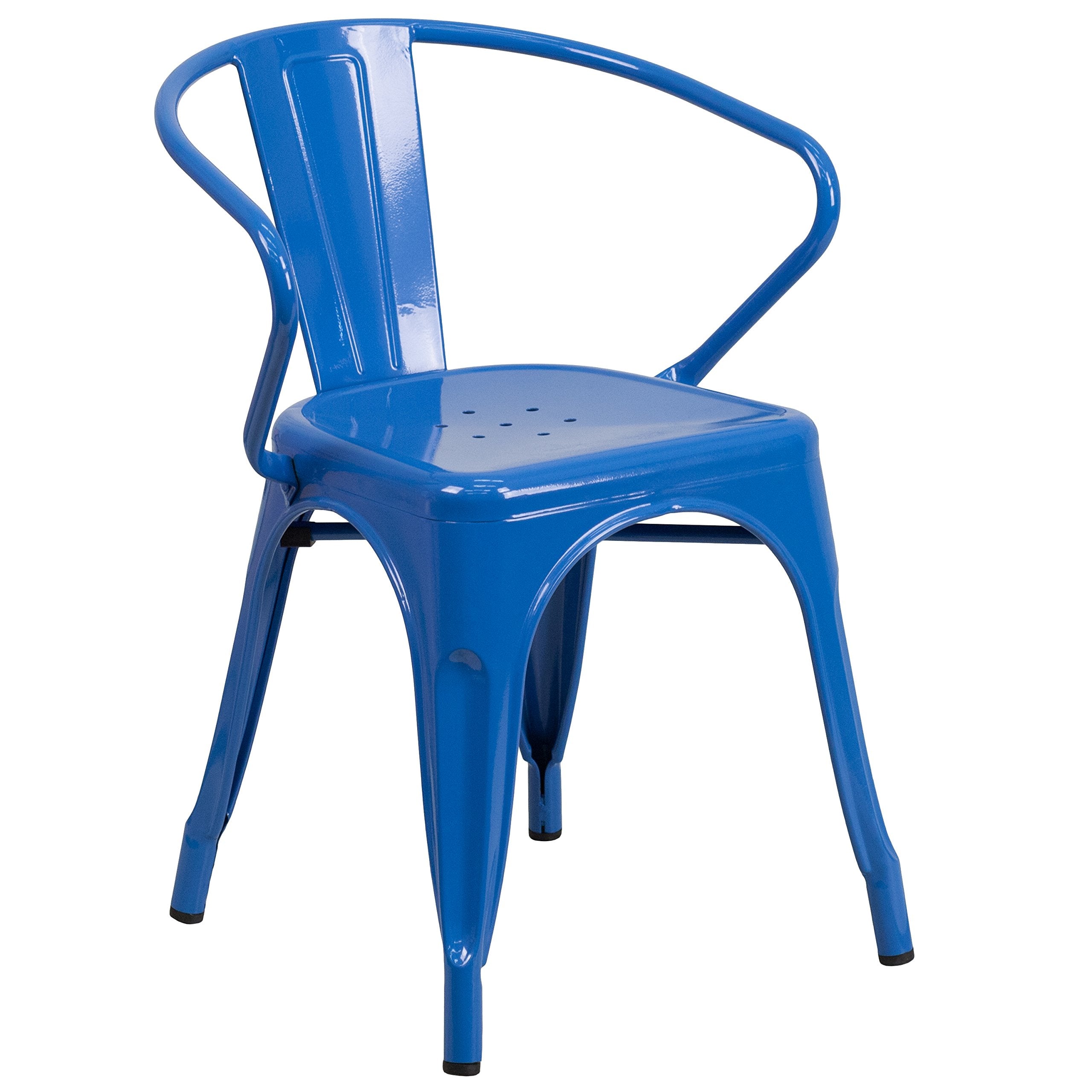 Flash Furniture Luna Commercial Grade Blue Metal Indoor-Outdoor Chair with Arms