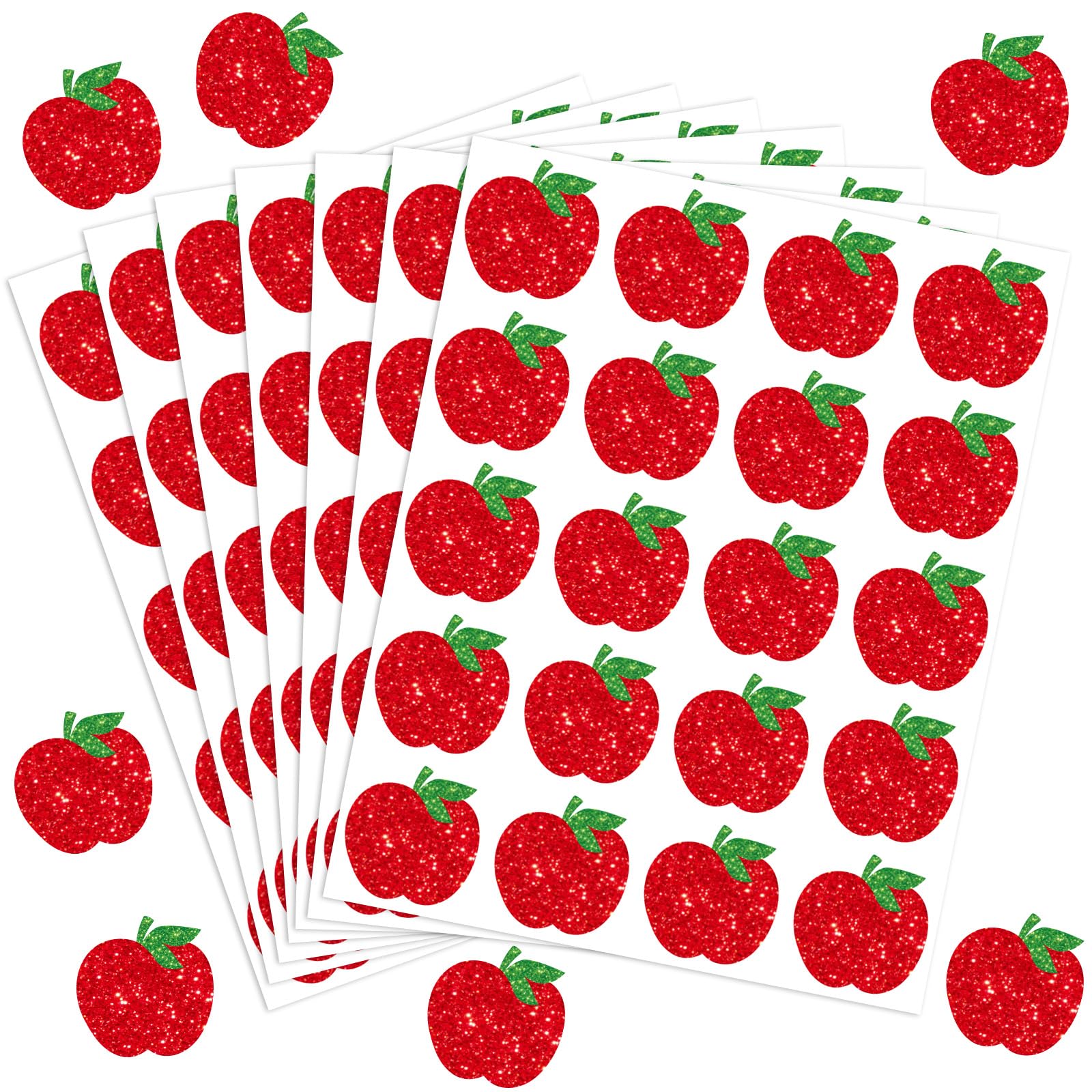 Whaline 500Pcs Apple Stickers Back To School Glitter Apple Paper Decals Red Apple Self Adhesive Seal Stickers Cute Fruit Teacher