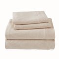 4 Piece Jersey Knit Full Cotton Blend Oatmeal Sheet Set | Ultra-Soft T-Shirt Jersey Bedding Sheets & Pillowcases | Heathered, Br