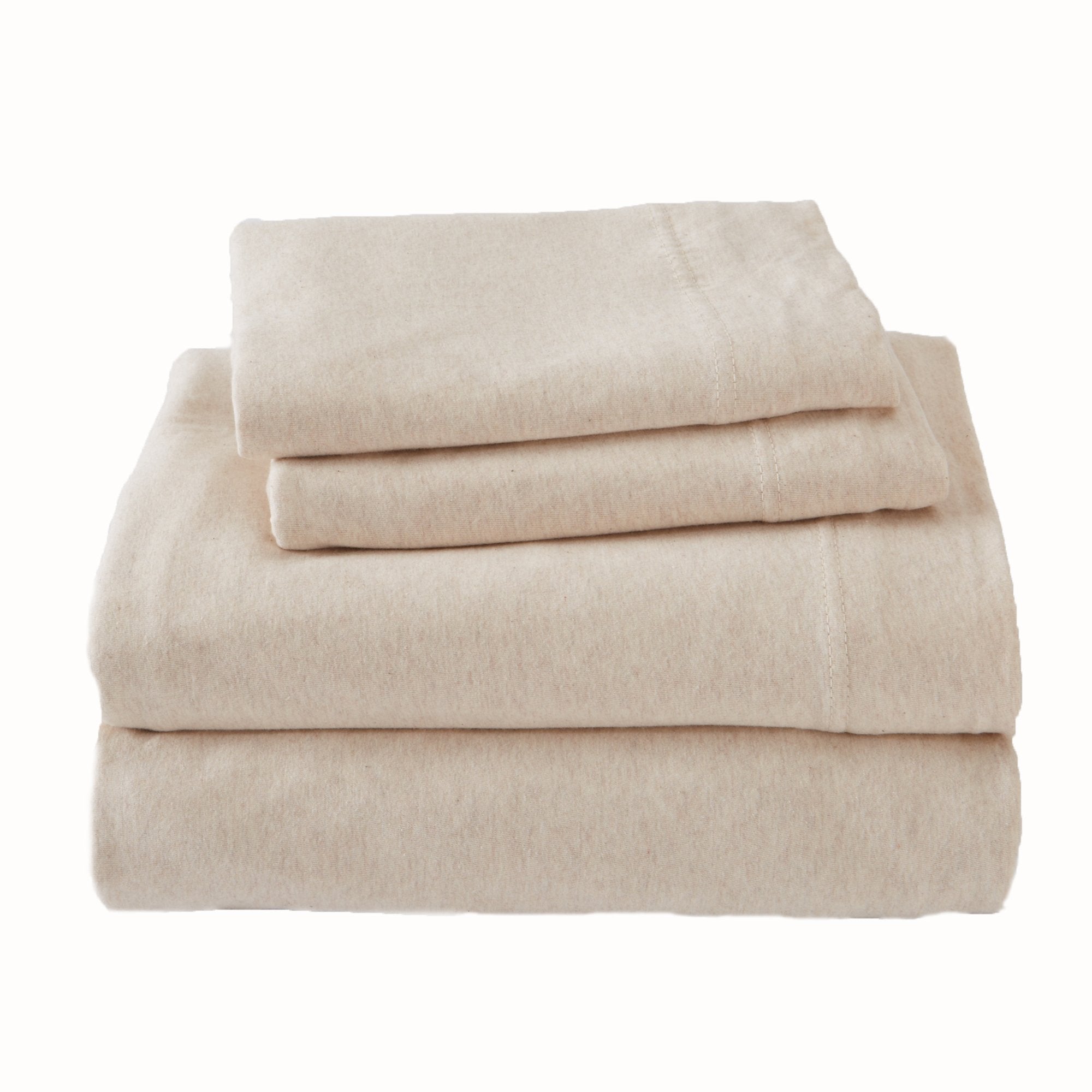 4 Piece Jersey Knit Full Cotton Blend Oatmeal Sheet Set | Ultra-Soft T-Shirt Jersey Bedding Sheets & Pillowcases | Heathered, Br