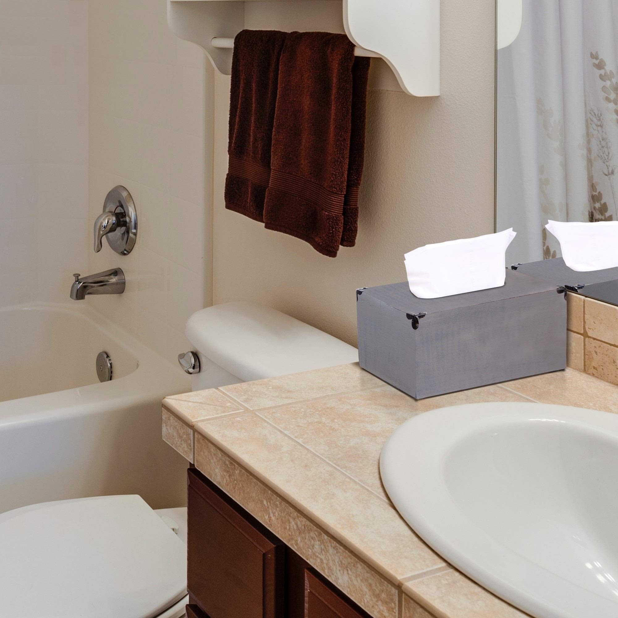 HomeRoots Rustic Gray Mango Wood Rectangular Tissue Holder