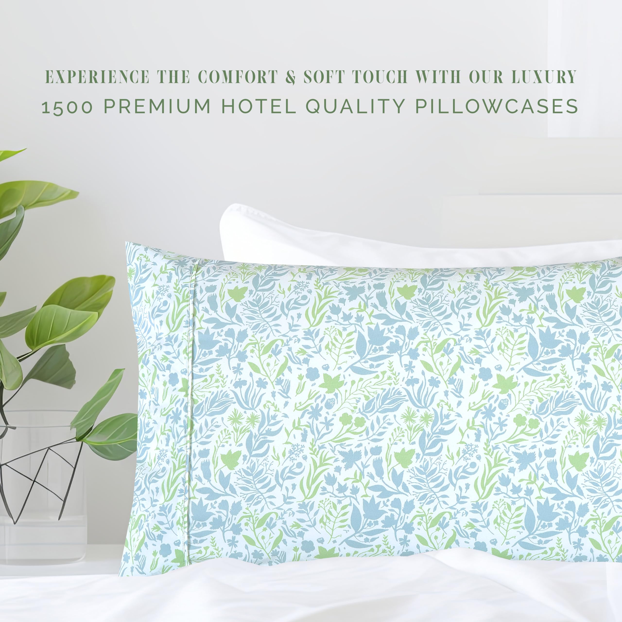 Elegant Comfort Ultra Soft Set Of 2 Floral Print Pillowcases - 1500 Premium Hotel Quality Microfiber, Soft And Smooth Envelope Closure 2-Piece Pillow Covers - King, Green Anita