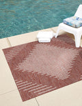 Unique Loom Outdoor Modern Collection Area Rug - Tambor (7' 1' Square, Rust Red/ Ivory)