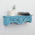 WOODENCLAVE Hand Carved and Painted Solid Wood Floral Jali Design Wall Mounted Floating Shelf Wooden Wall Brackets Shelves Set (