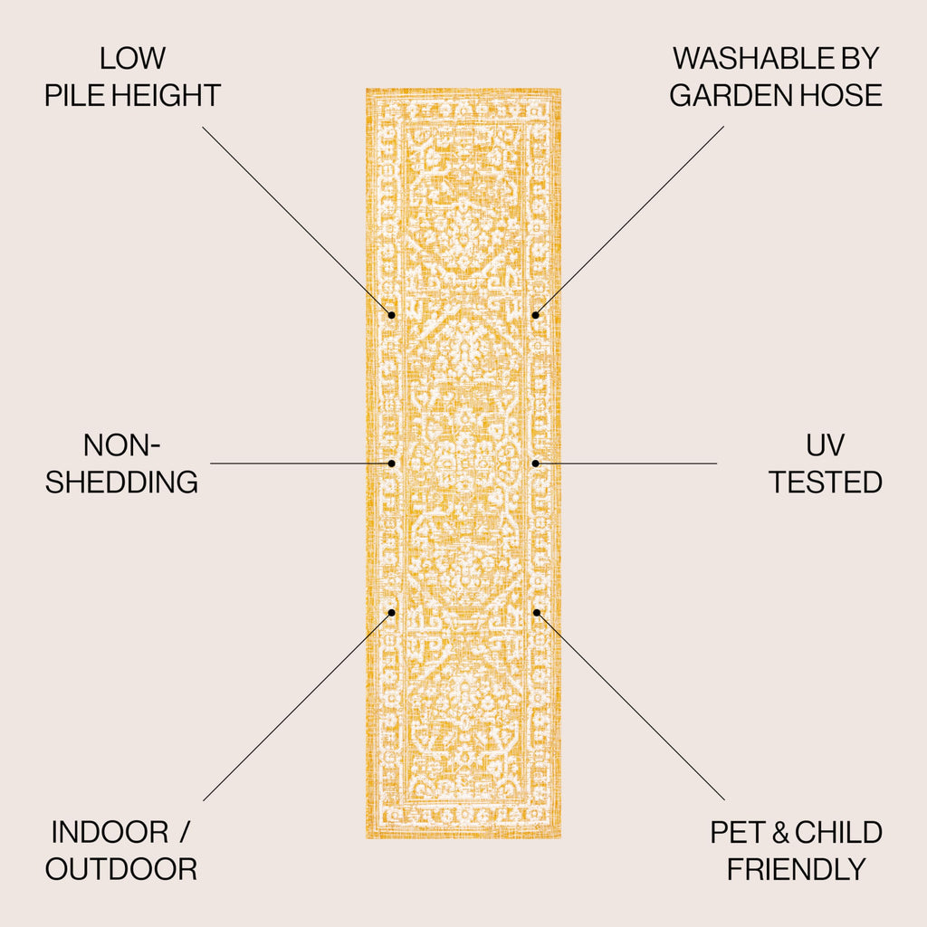 Jonathan Y Smb104G-210 Malta Bohemian Medallion Textured Weave Indoor Outdoor Area Rug, Coastal,Traditional,Transitional Easy Clean,Bedroom,Kitchen,Backyard,Patio, Non-Shed, Yellow/Cream, 2 X 10